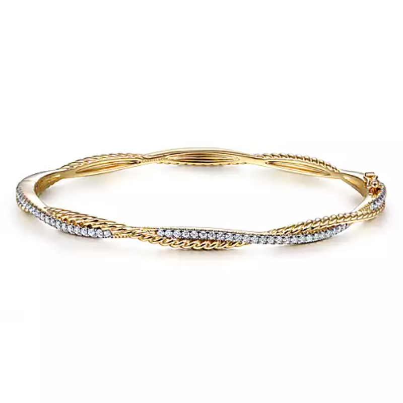 Gabriel & Co 18K Yellow Gold Hampton Twisted Rope And Diamond Bangle Bracelet