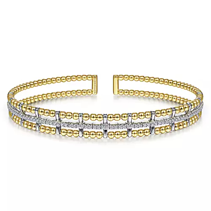 Gabriel & Co 18K Yellow Gold And 18K White Gold Rhodium Plated Bujukan 7.4mm Flexible Beaded Cuff Bracelet