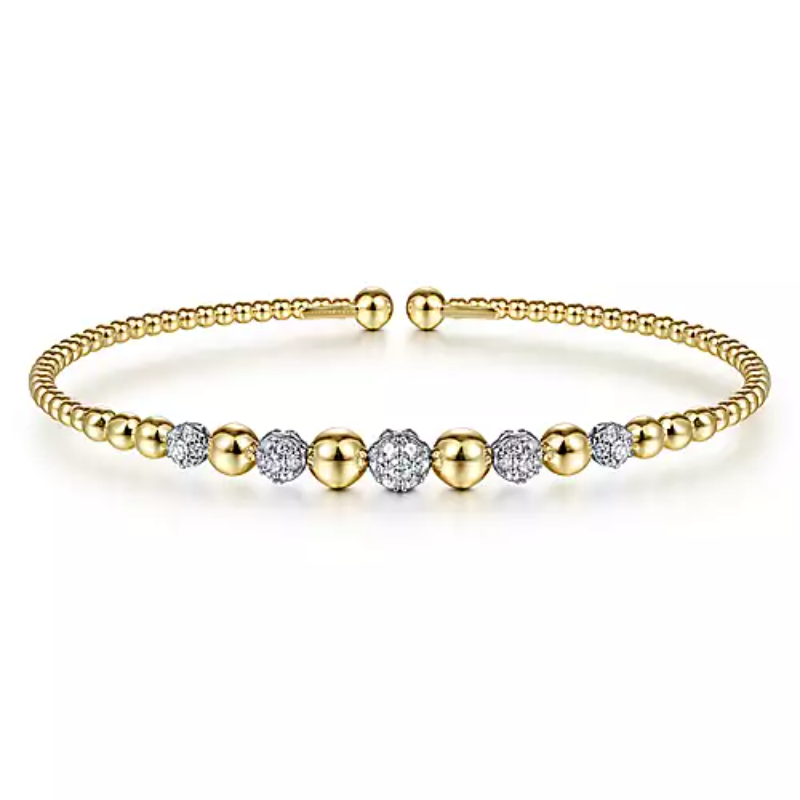 Gabriel & Co 18K Yellow Gold And 18K White Gold Rhodium Plated Bujukan Flexible Beaded Cuff Bracelet