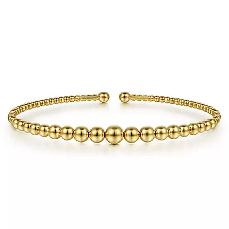 Gabriel & Co 18K Yellow Gold Bujukan Flexible Graduated Beaded Cuff Bracelet, Size 6.25