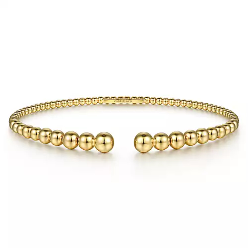 Gabriel & Co 18K Yellow Gold Bujukan Open Graduate Bead Cuff Bracelet, Size 6.25