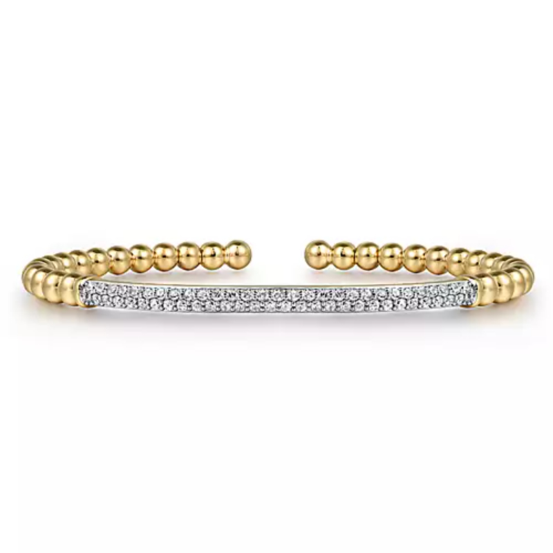 Gabriel & Co 18K Yellow Gold Bujukan Diamond Pave Bar Split Flexible Cuff Bracelet