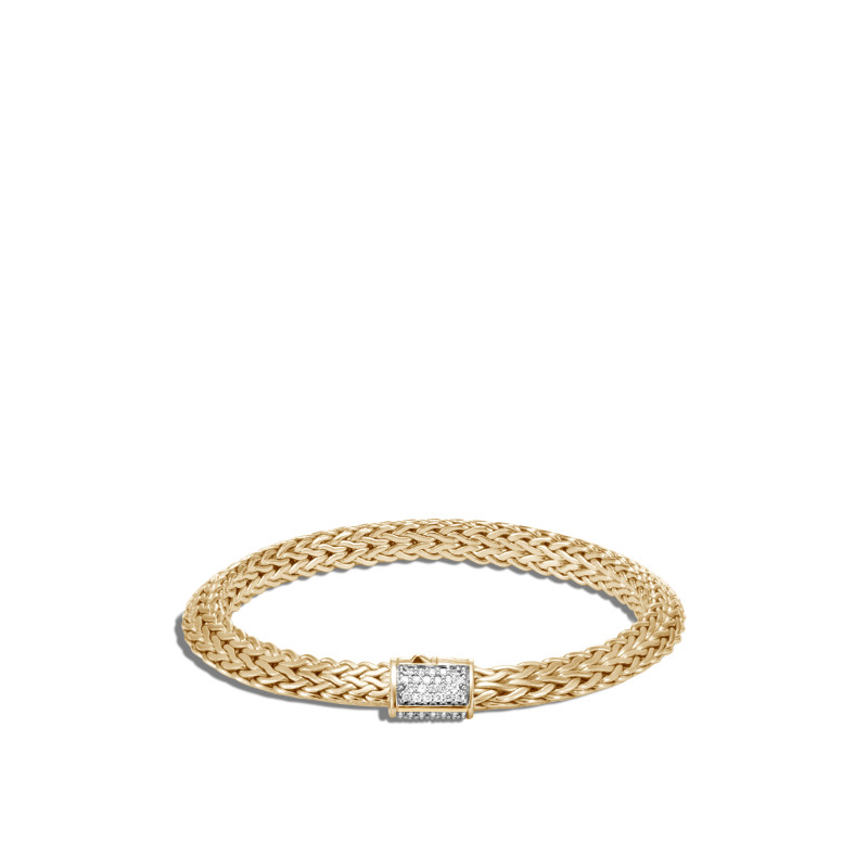 John Hardy 18k yellow gold Classic Chain tiga bracelet with diamonds, 6.5mm bracelet with diamonds weighing 0.35 carat total weight, size M/6.25"