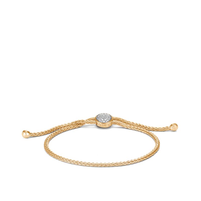 John Hardy 18k yellow gold Classic Chain pull through bracelet with diamonds, 2mm bracelet with diamonds weighing 0.22 carat total weight, M-L