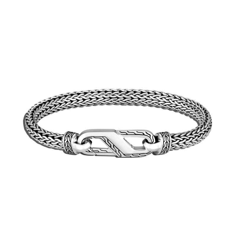 John Hardy sterling silver Classic Chain small station chain bracelet, 6.5mm bracelet with carabiner clasp, size M