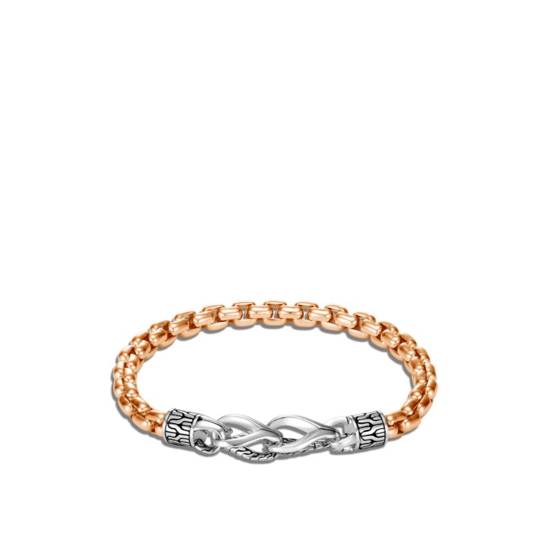 John Hardy sterling silver and bronze Asli Classic Chain link box chain bracelet, 6mm bracelet with hook clasp, size M