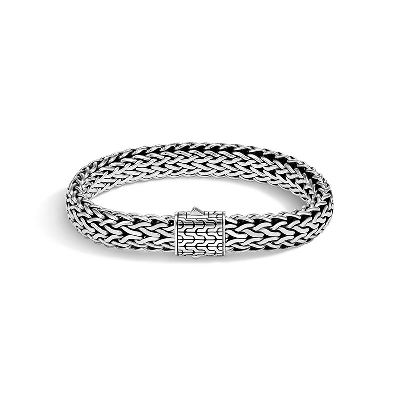 Classic Chain Silver Large Flat Chain Bracelet, Size M