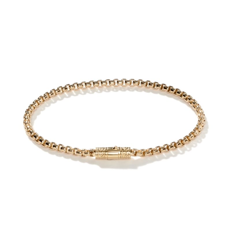 John Hardy 18k yellow gold Classic Chain box chain bracelet, 3.7mm box chain bracelet with pusher clasp, size M