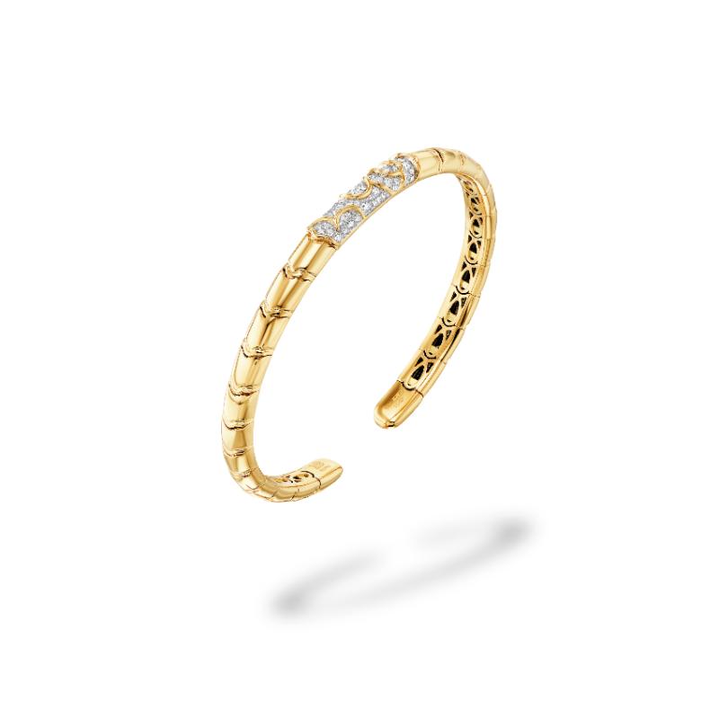 18k Yellow Gold Onda Pave Bangle