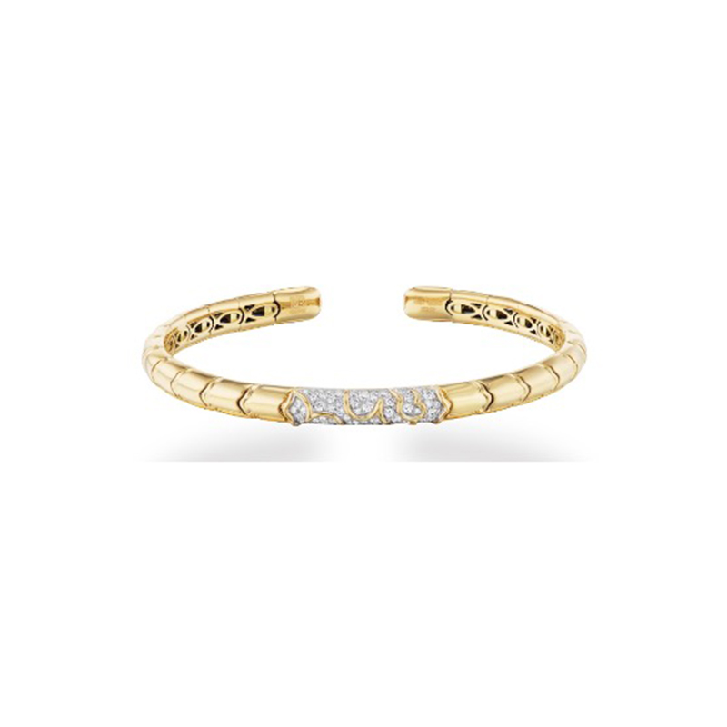 18k Yellow Gold Onda Pave Bangle