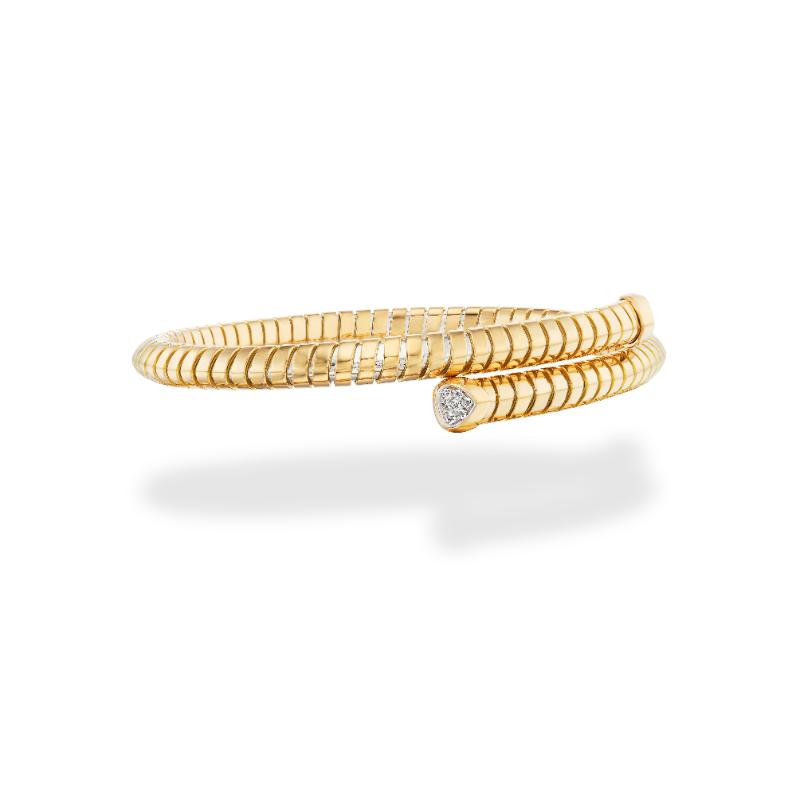 18K Yellow Gold Trisolina Diamond Pavé Bypass Bangle