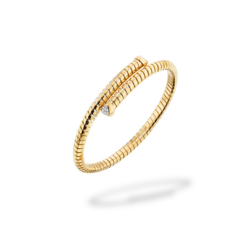 18K Yellow Gold Trisolina Diamond Pavé Bypass Bangle