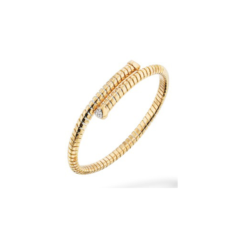 18K Yellow Gold Trisolina Diamond Pavé Bypass Bangle