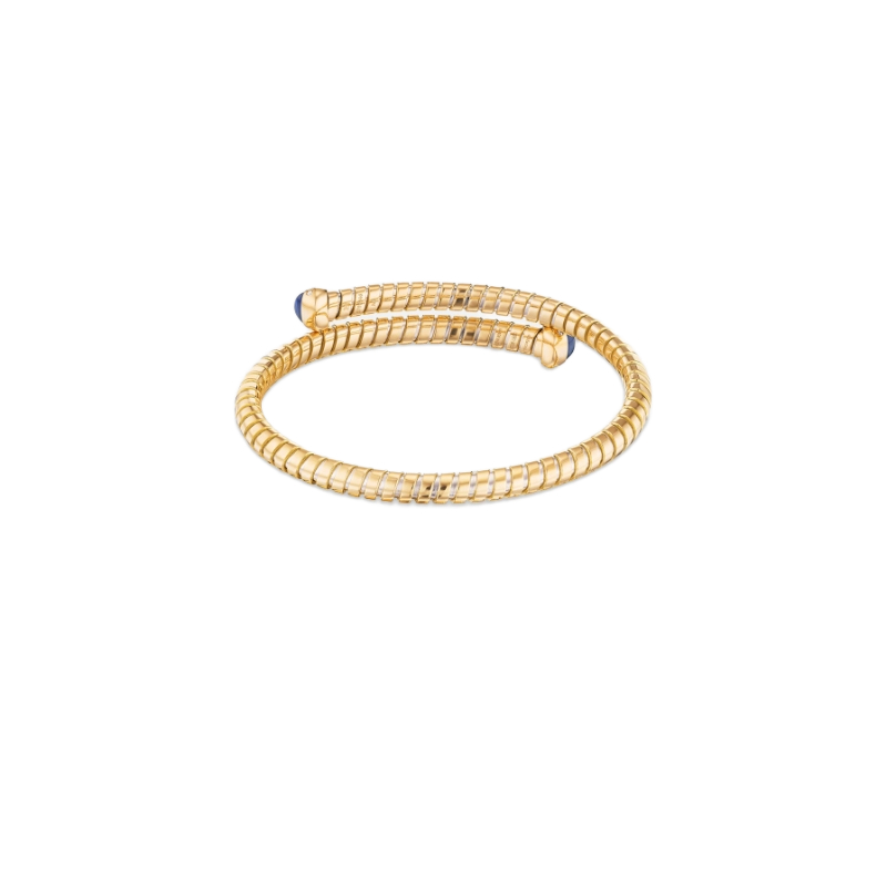 18K Yellow Gold Trisolina Cabochon Blue Bangle Bracelet