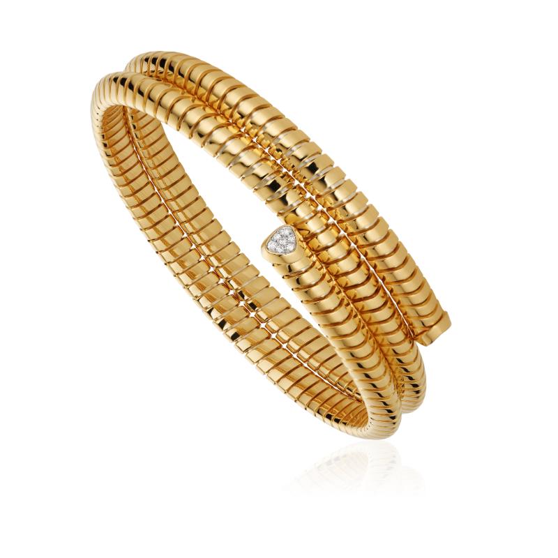 18K Yellow Gold Trisolina Diamond Pavé Three-Row Bangle