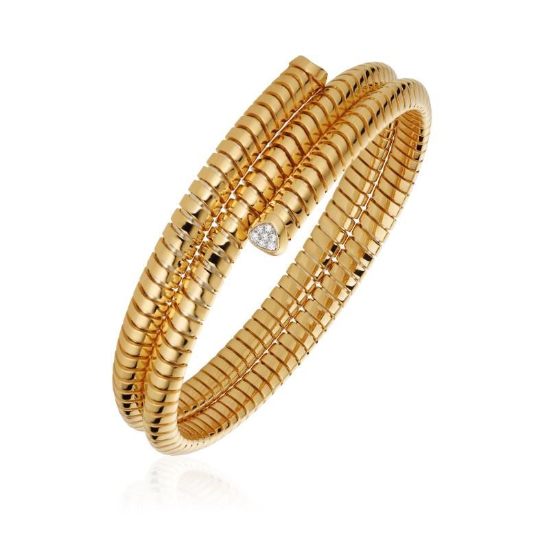 18K Yellow Gold Trisolina Diamond Pavé Three-Row Bangle