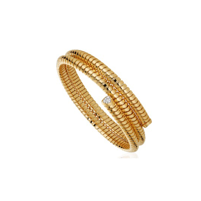 18K Yellow Gold Trisolina Diamond Pavé Three-Row Bangle