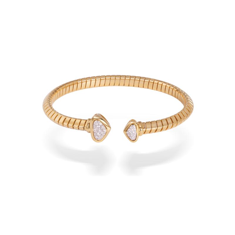 18K Yellow Gold Trisolina Small Castanga Pave Bangle