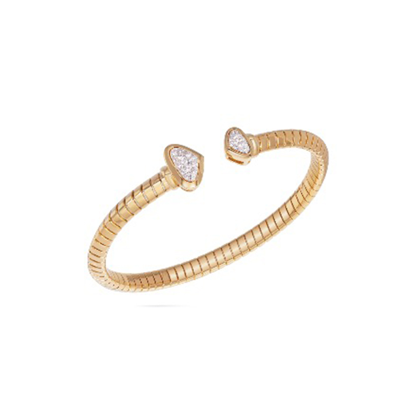 18K Yellow Gold Trisolina Small Castanga Pave Bangle