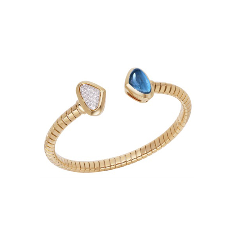 18K Yellow Gold Trisolina Castagna Blue Topaz Bangle