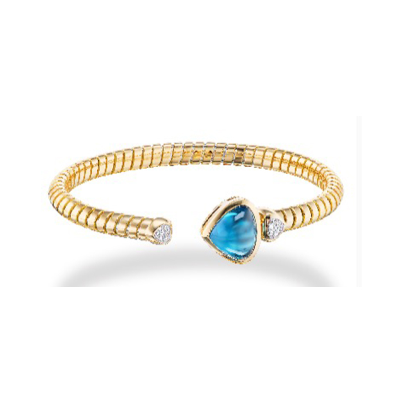 18K Yellow Gold Trisolina Blue Topaz Bangle