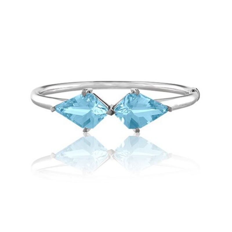 Lisa Nik 18k white gold Rocks kite shape sky blue topaz bangle bracelet, 20x13mm stones