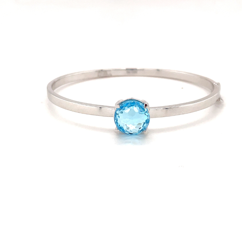 Lisa Nik 18k white gold Rocks blue topaz center hinged bangle bracelet, 11mm round blue topaz