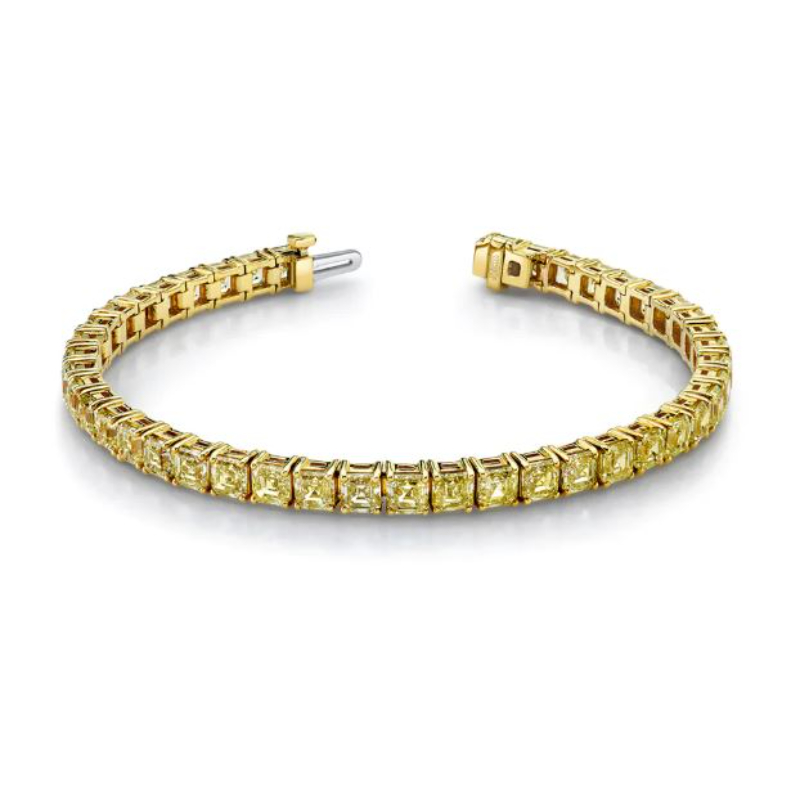 Norman Silverman 18K Yellow Gold Asscher Cut Yellow Diamond Bracelet