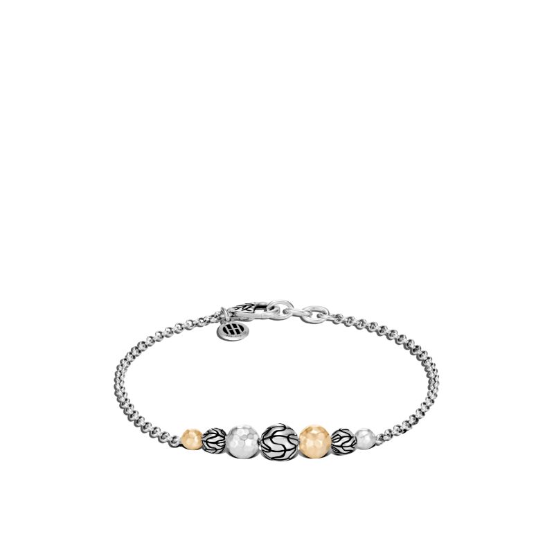 Classic Chain Station Bracelet in Hammered 18K Gold, Silver