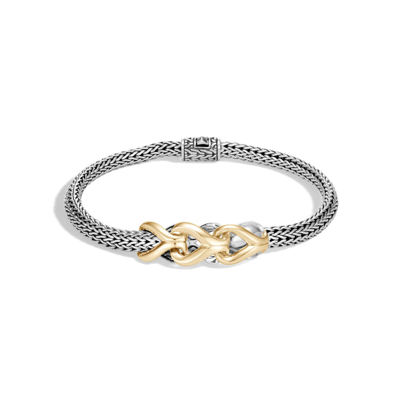 John Hardy sterling silver and 18k yellow gold Asli Classic Chain extra-small link station bracelet, 35mm station, 5mm bracelet with pusher clasp, size M