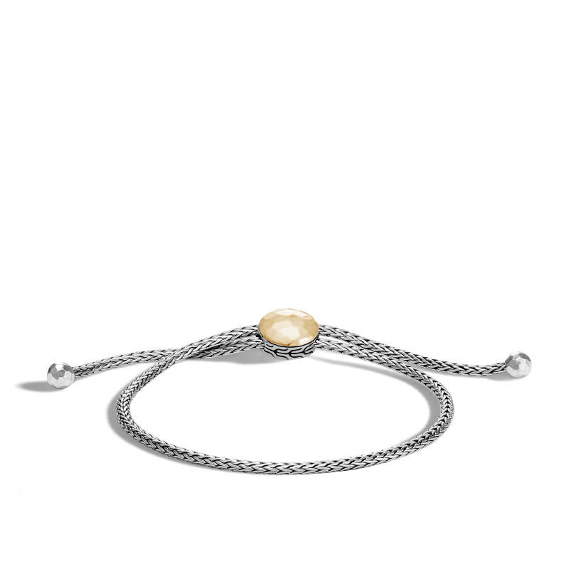 Classic Chain Hammered 18KY & Sterling Pull Through Bracelet, Size M