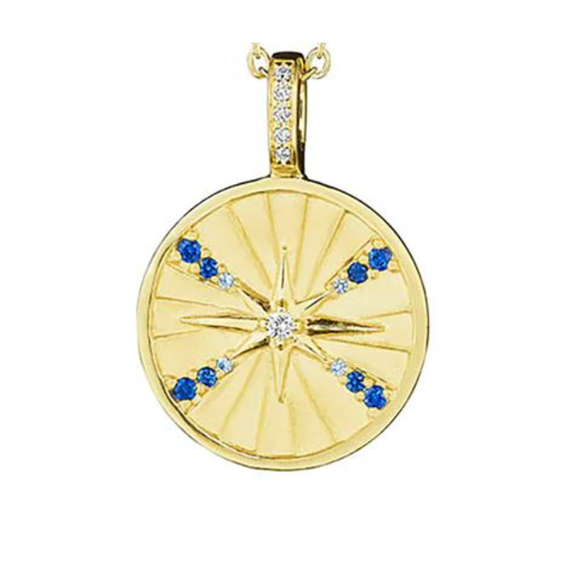 Penny Preville 18K Yellow Gold Blue Sapphire Starburst Medallion Pendant