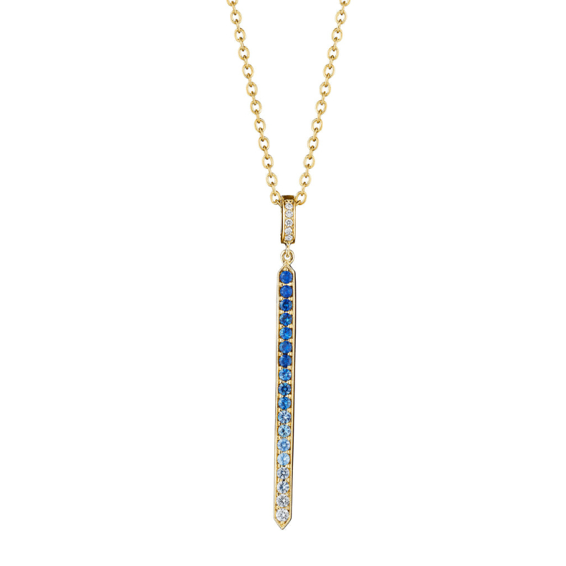 Penny Preville 18K Yellow Gold Watercolor Ombre Blue Sapphire Pointed Bar Enhancer