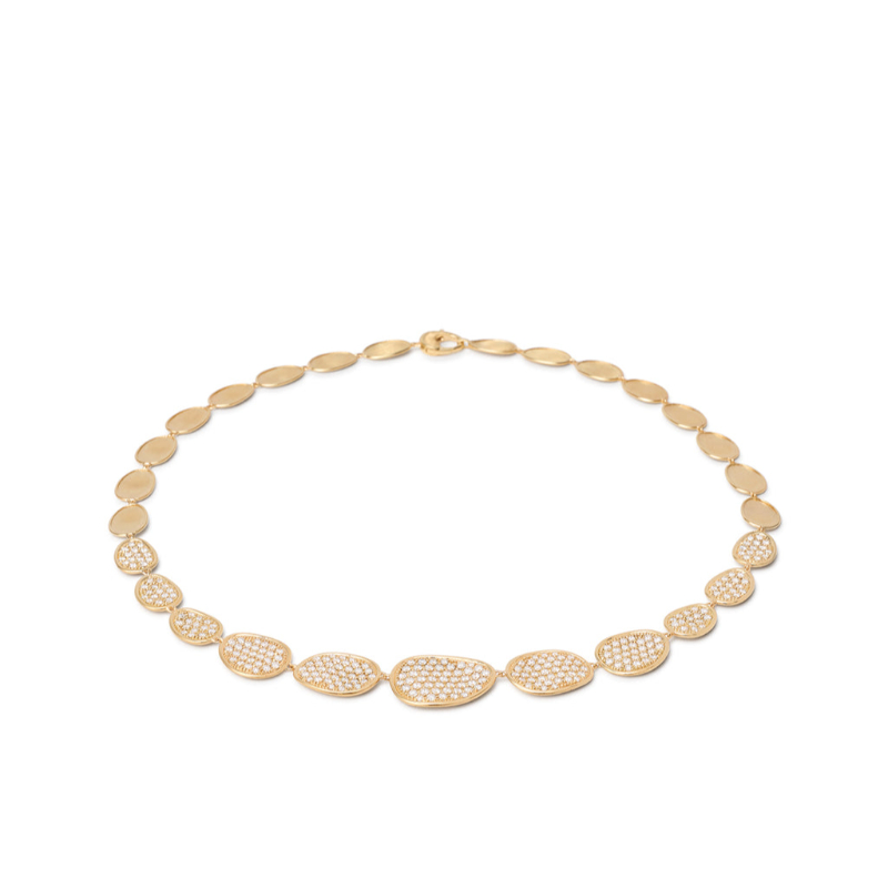 Marco Bicego 18k yellow gold Lunaria graduated collar necklace with round diamonds weighing 5 carats total weight, 17.75"