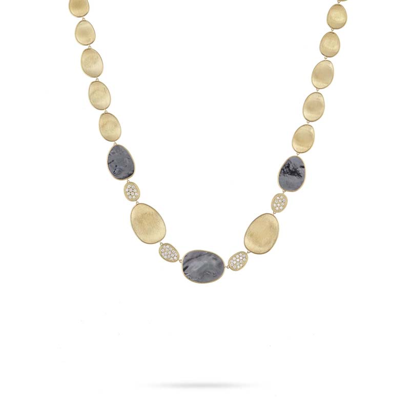 Marco Bicego 18K yellow gold Lunaria black mother of pearl and diamond necklace with diamonds weighing 0.96 carat total weight, 17.25"