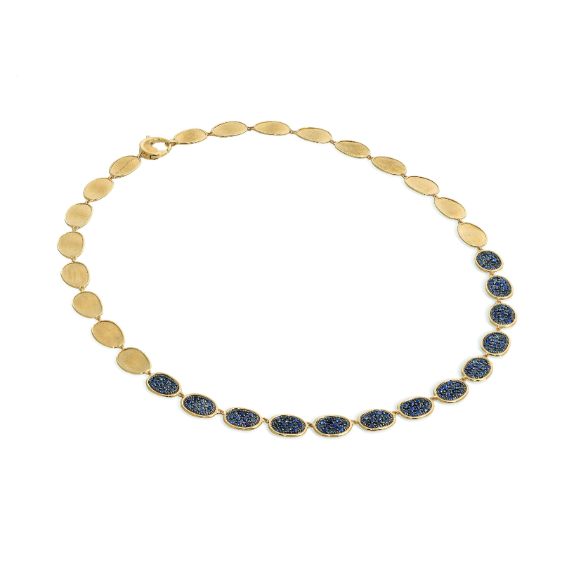 Marco Bicego 18k yellow gold Lunaria link necklace with pave blue sapphires, 18"
