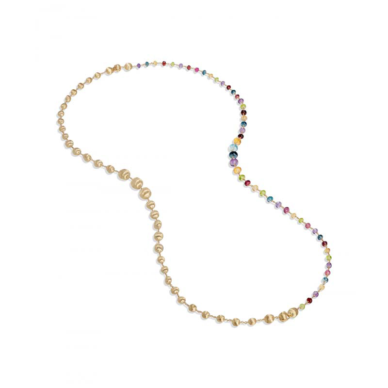 Marco Bicego 18k yellow gold Africa hand engraved yellow gold and mixed gemstone convertible graduated necklace, 36"