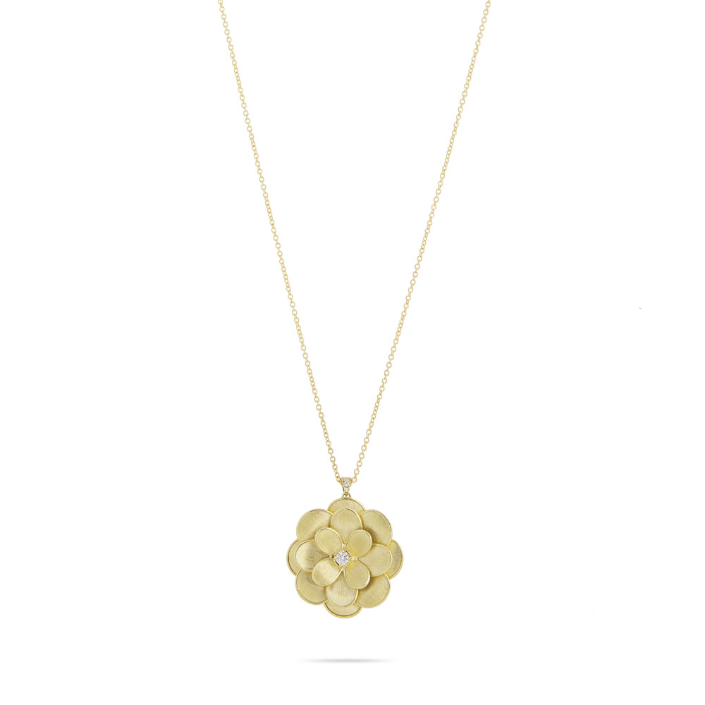 Marco Bicego 18K yellow gold Petali large flower pendant with diamonds, diamonds weighing 0.23 carat total weight, 31.5"