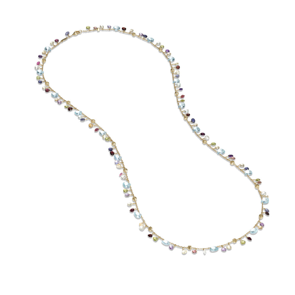 Marco Bicego Paradise Collection 18K Yellow Gold Blue Topaz and Mixed Gemstone Long Necklace