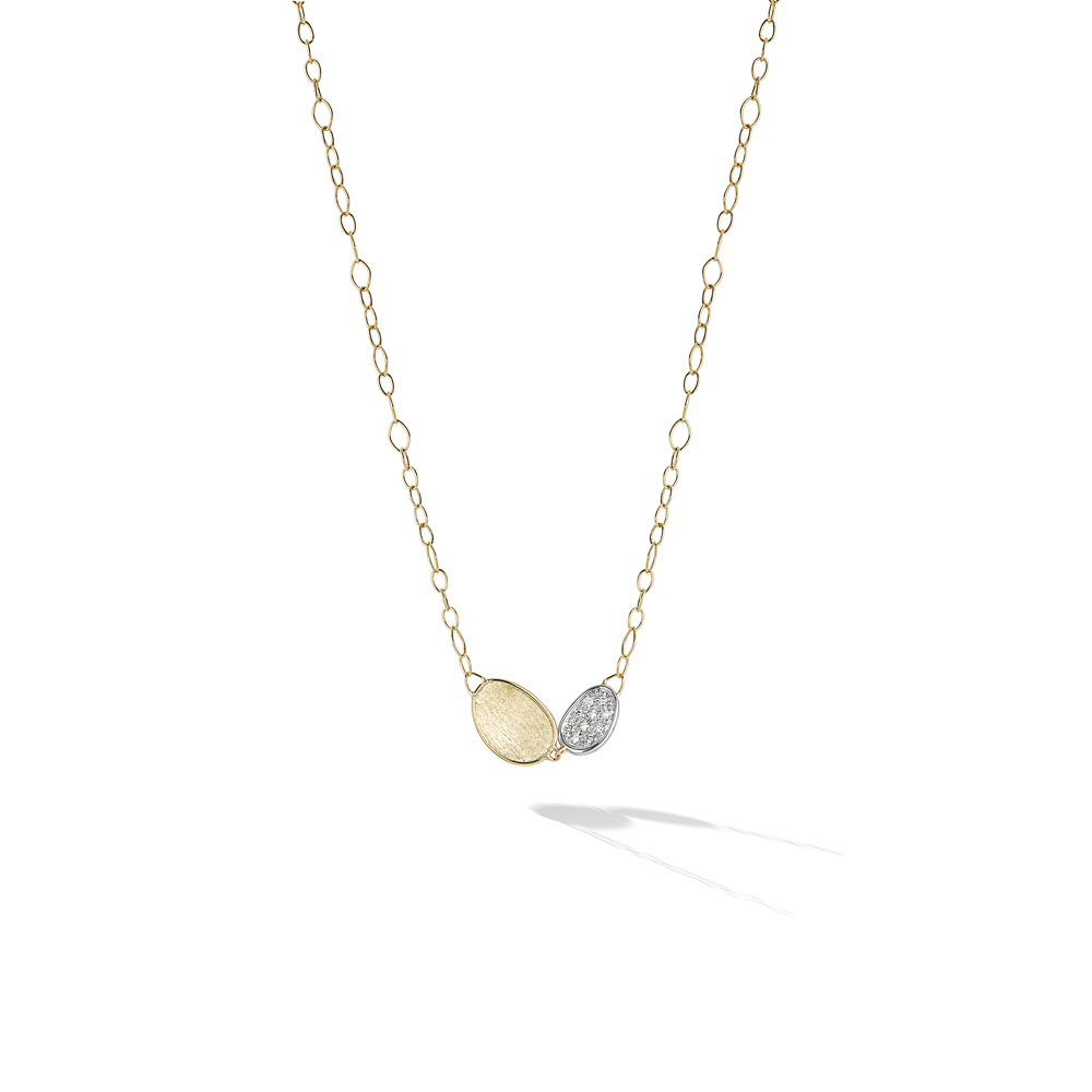 Marco Bicego Lunaria Collection 18K Yellow Gold and Diamond Petite Double Leaf Necklace