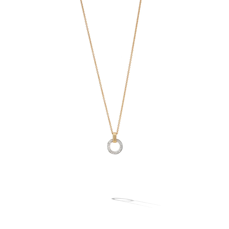 Marco Bicego® Jaipur Link Collection 18K Yellow & White Gold Flat-Link Diamond Pendant Necklace