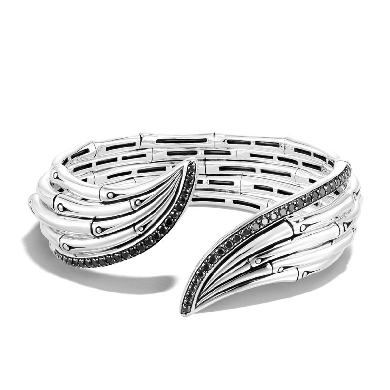 Bamboo Sterling Silver & Stone Flex Cuff Bracelet In Black Sapphire