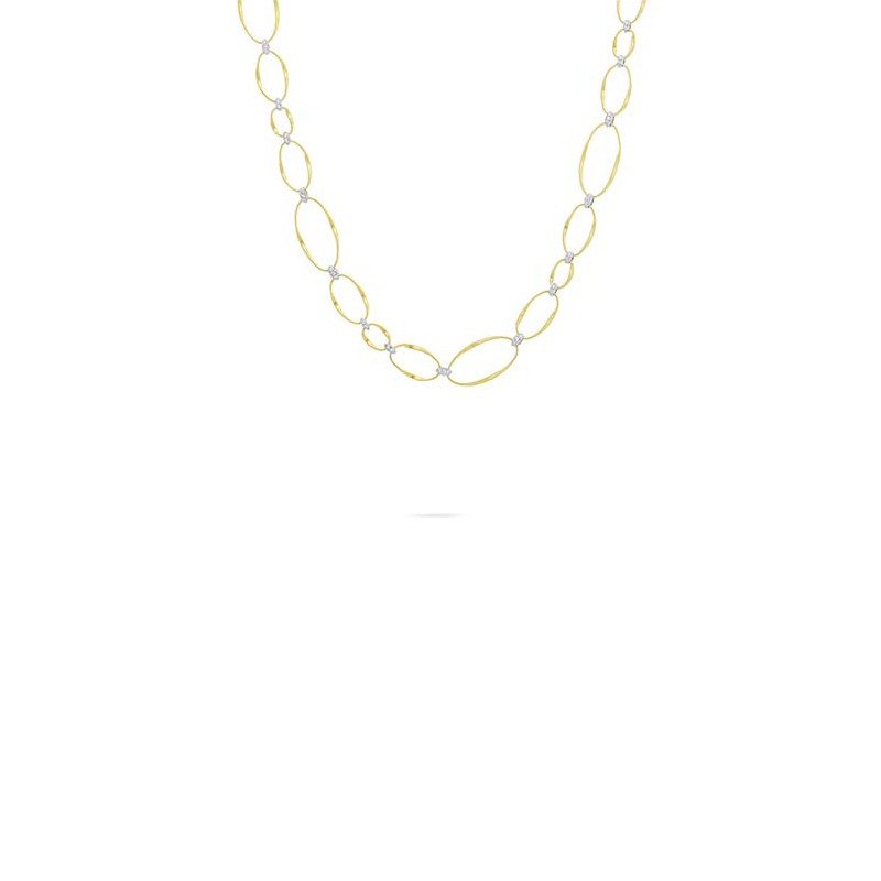 Marco Bicego 18k yellow gold Marrakech Onde flat link collar necklace with diamonds weighing 0.43 carat total weight, 17.75"