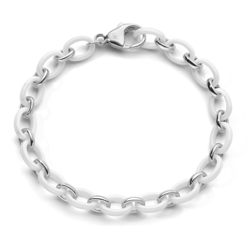 Monica Rich Kosann Sterling Silver Aubrey White Ceramic Alternating Link Bracelet