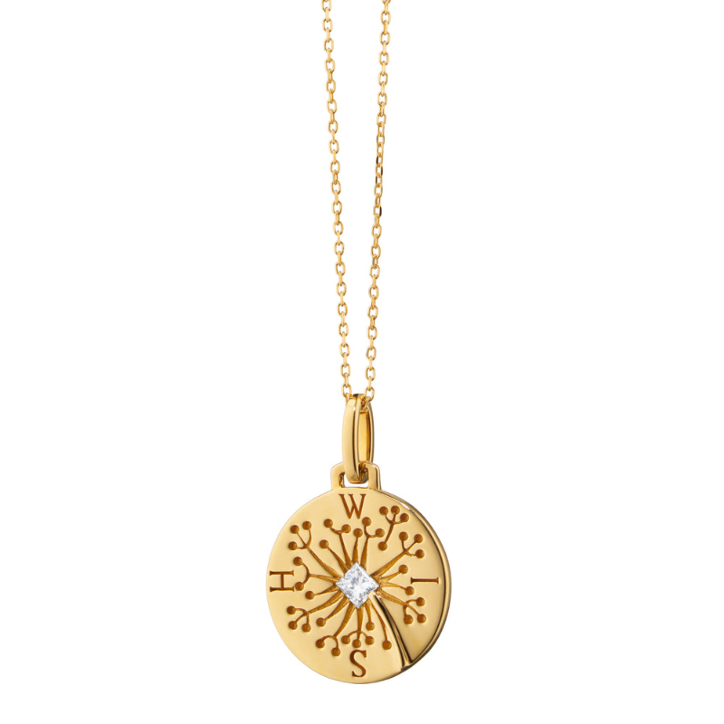 Monica Rich Kosann 18K Yellow Gold "Wish" Intaglio Diamond Dadelion Charm Necklace