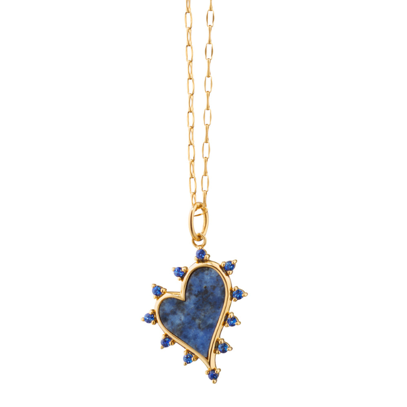Monica Rich Kosann 18K Yellow Gold Midi Sodalite And Blue Sapphire Heart Charm Necklace
