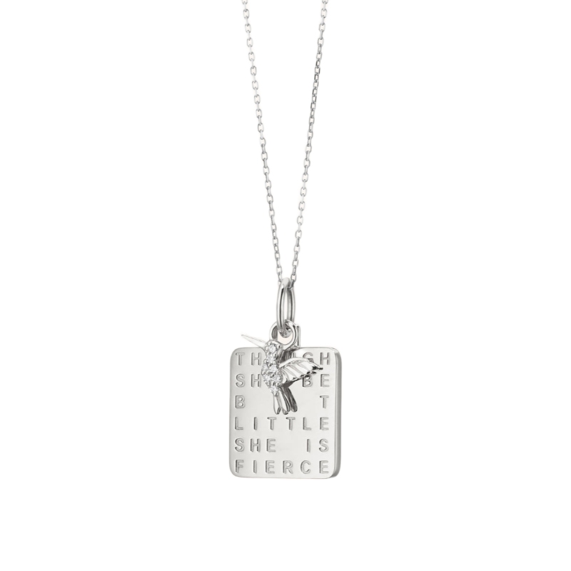 Monica Rich Kosann Charm "She Is Fierce" Hummingbird And Square Charm Necklace
