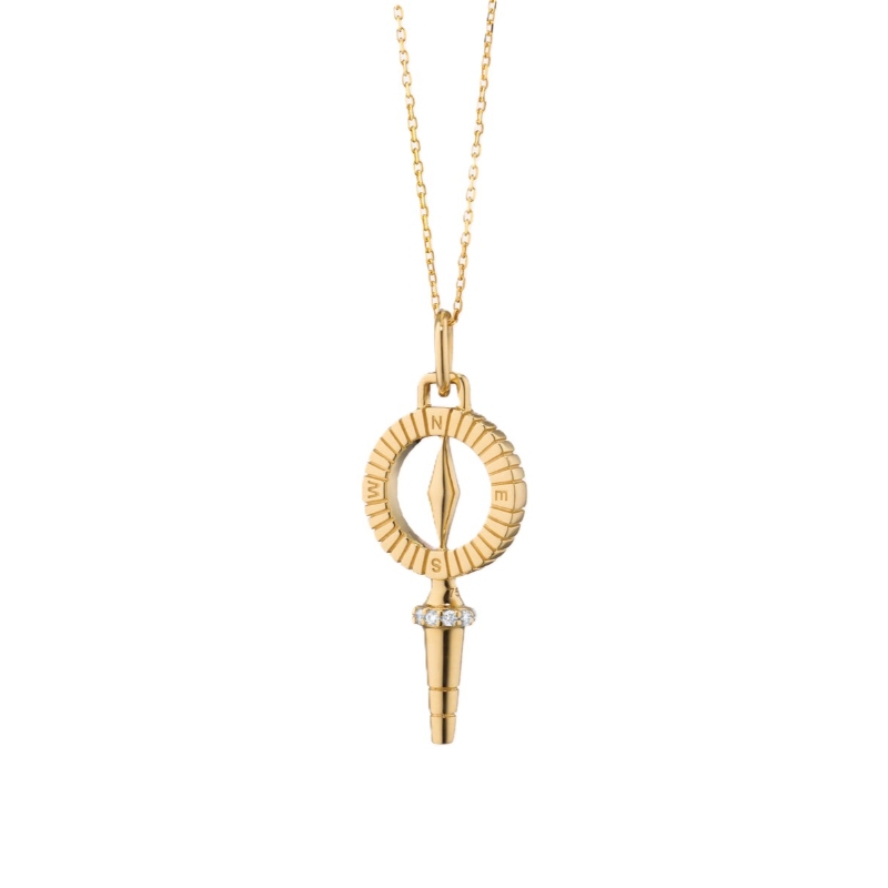 Monica Rich Kosann 18K Yellow Gold Adventure Mini "True North" Compass Key Charm Pendant Necklace