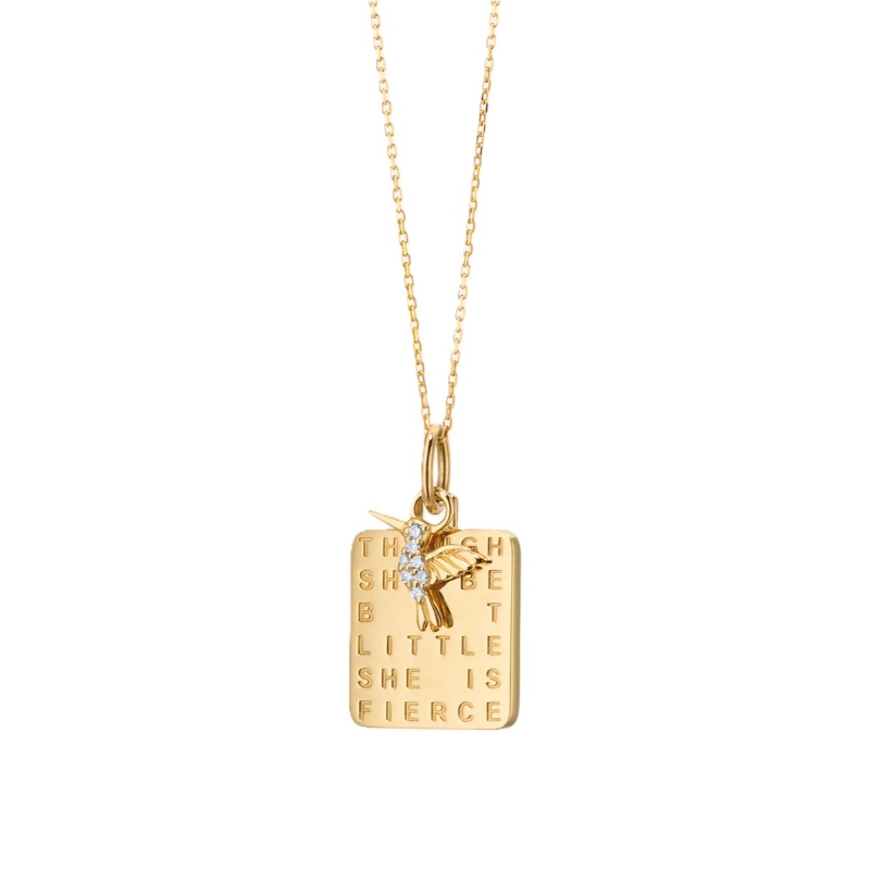 Monica Rich Kosann 18K Yellow Gold Design Your Own "She is Fierce" Hummingbird Medallion Charm Enhancer