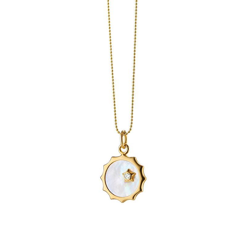 Monica Rich Kosann 18K Yellow Gold Sun Shape Mother Of Pearl And Diamond Star Charm